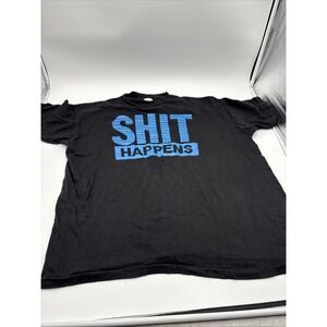 Vintage Single Sti Sh*t Happens Tshirt Mens Size Extra Large Black Graphic Front